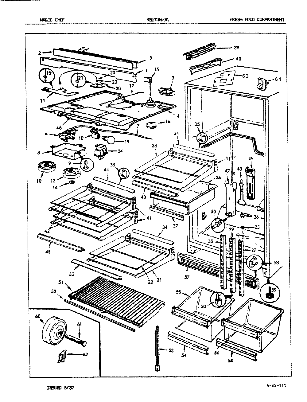 03 - Fresh Food Compartment Diagram and Parts List for RB17GY-3A  Whirlpool Refrigerator
