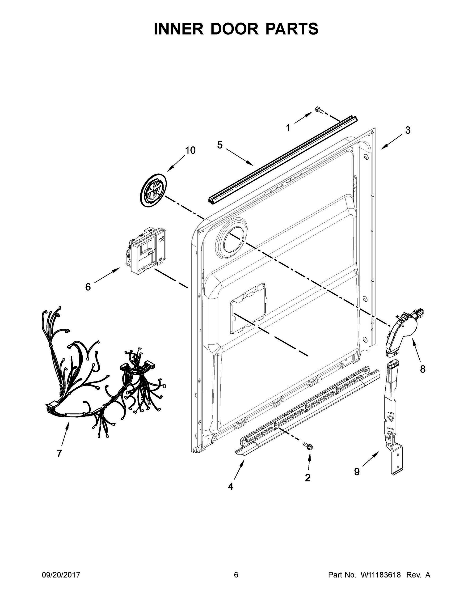 04 - INNER DOOR PARTS Diagram and Parts List for JDB9800CWS3  Whirlpool Dishwasher