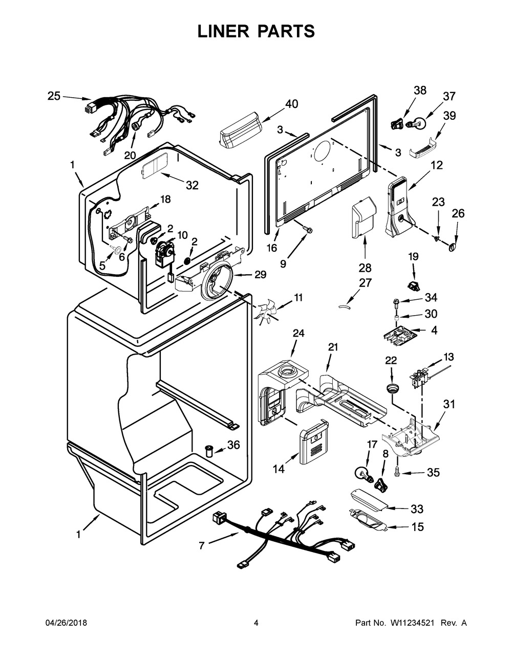 Liner Parts Diagram and Parts List for WRT541SZHV00  Whirlpool Refrigerator