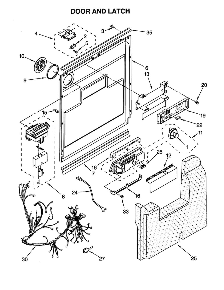 Door And Latch Diagram and Parts List for KUDS25SEWH0  KitchenAid Dishwasher