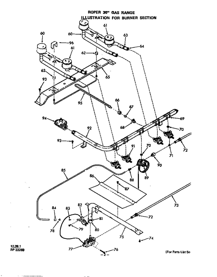 Burner Section Diagram and Parts List for 1413*0A  Roper Range