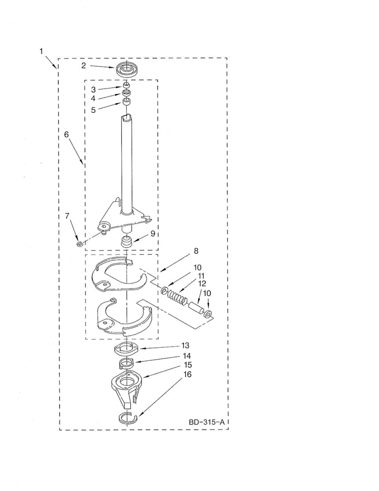 Brake & Drive Tube Diagram and Parts List for LSR6333LQ0  Whirlpool Washer