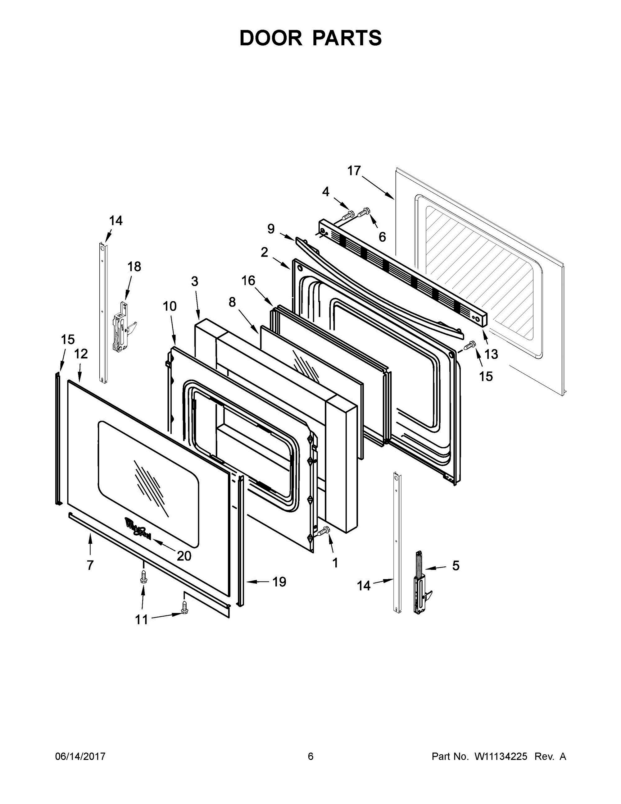04 - DOOR PARTS Diagram and Parts List for WEC310S0FS1  Whirlpool Range