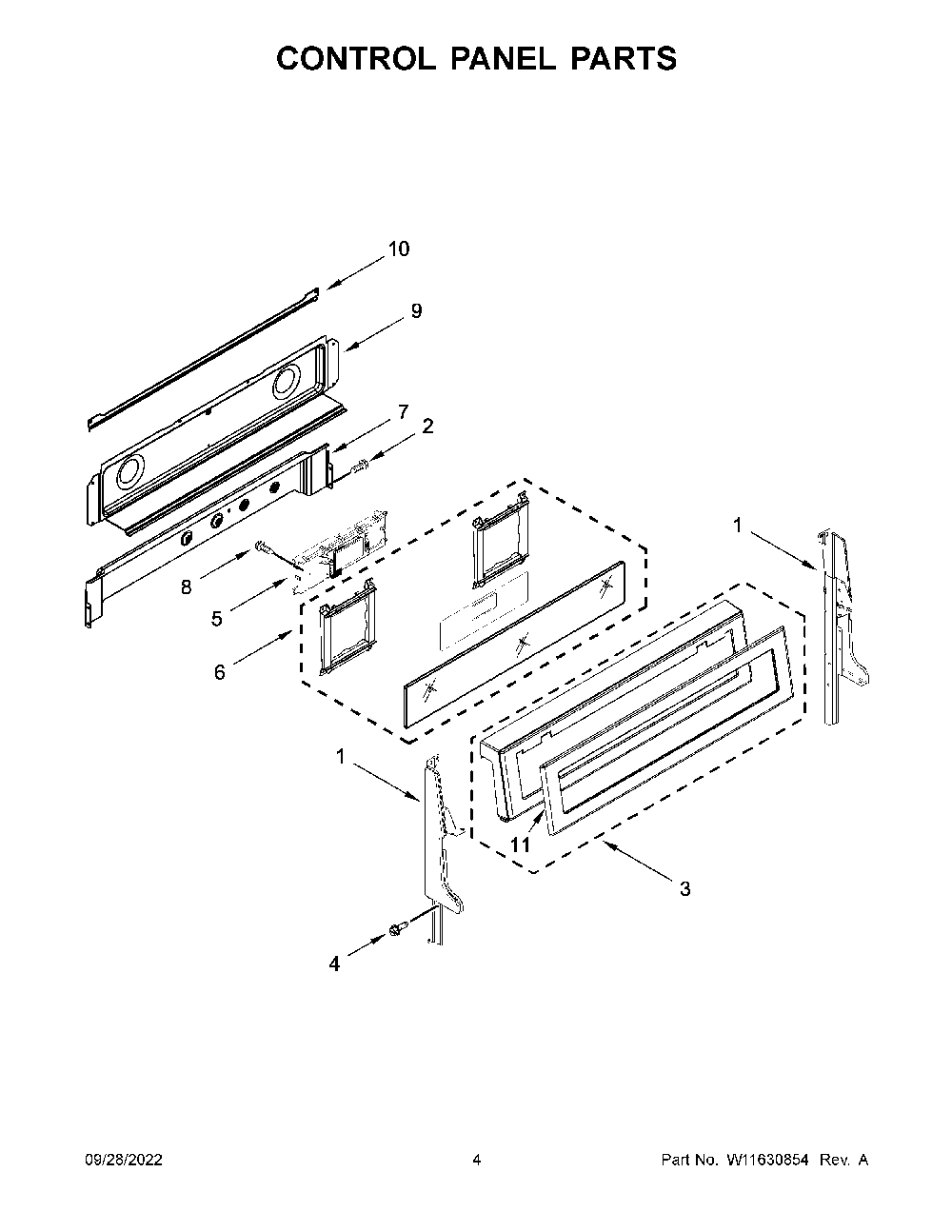 Control Panel Parts Diagram and Parts List for KFDD500ESS10  KitchenAid Range