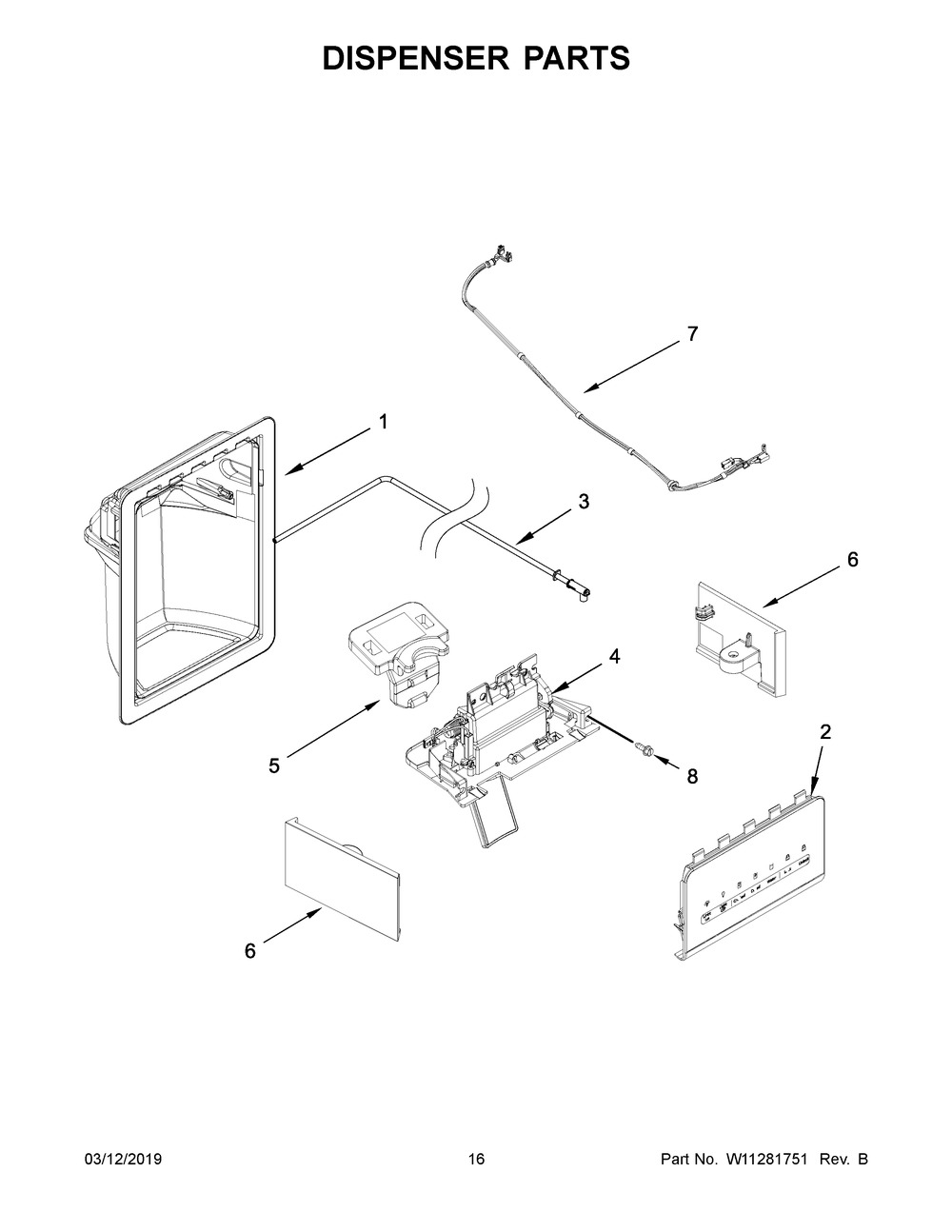 Dispenser Parts Diagram and Parts List for WRS315SDHB01  Whirlpool Refrigerator