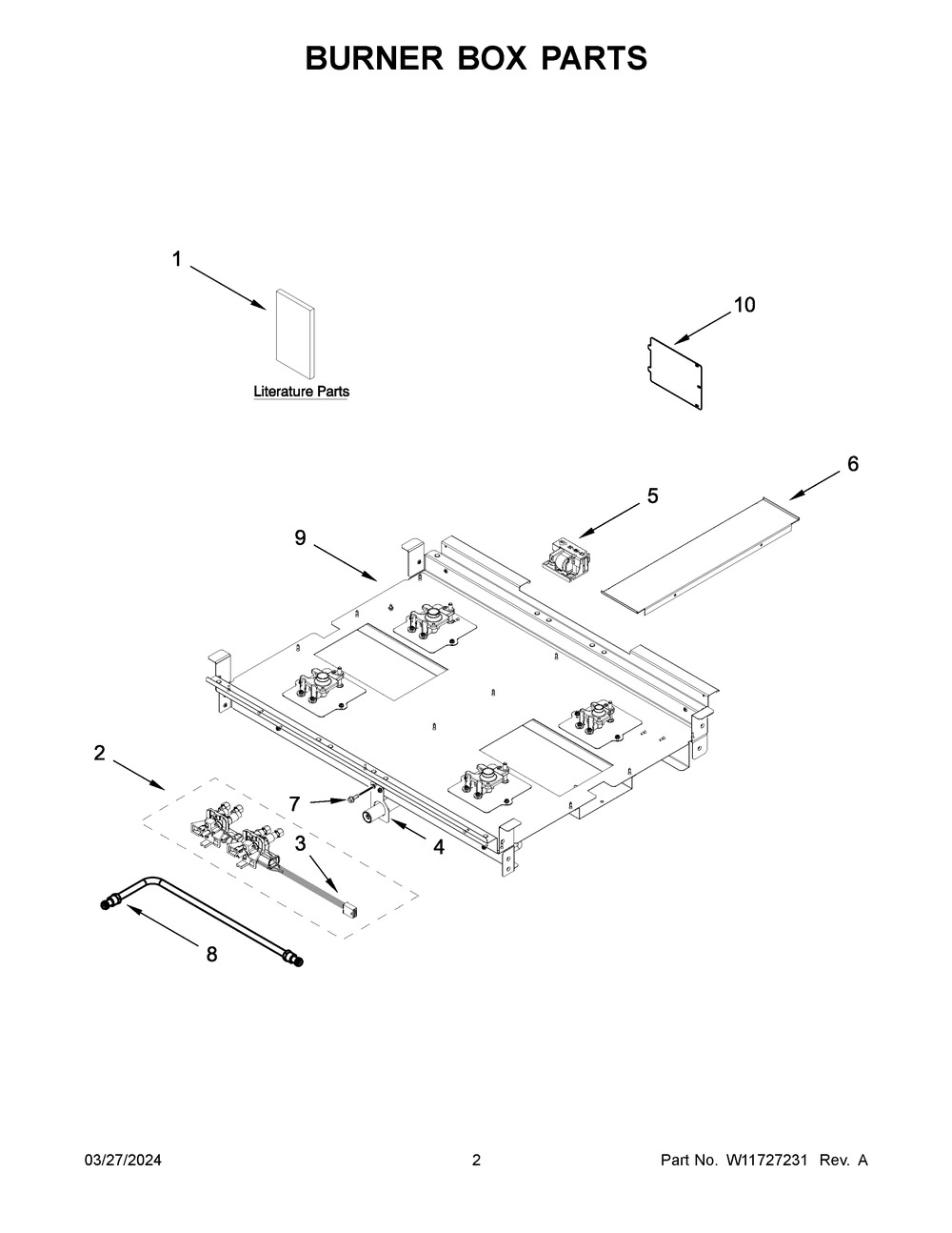 Burner Box Parts Diagram and Parts List for KFGC500JSS07  KitchenAid Range