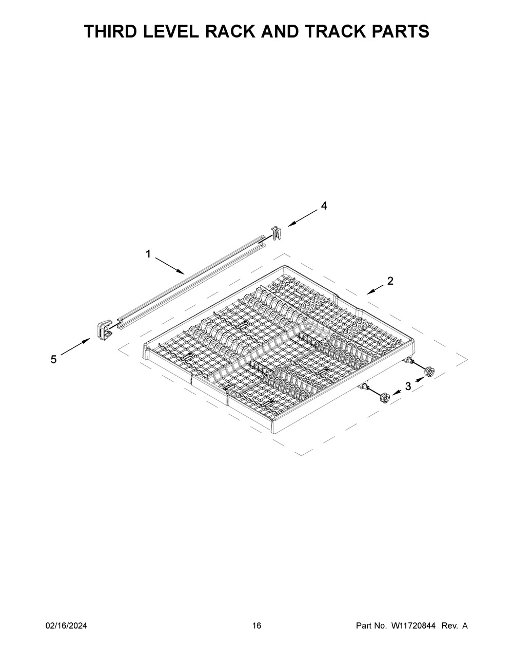 Third Level Rack And Track Parts Diagram and Parts List for KDFE204KWH3  KitchenAid Dishwasher