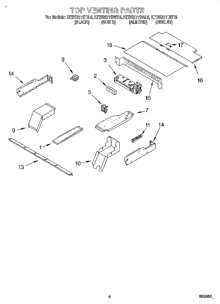 TOP VENTING, OPTIONAL Diagram and Parts List for KEBS277DBL6  KitchenAid Wall Oven