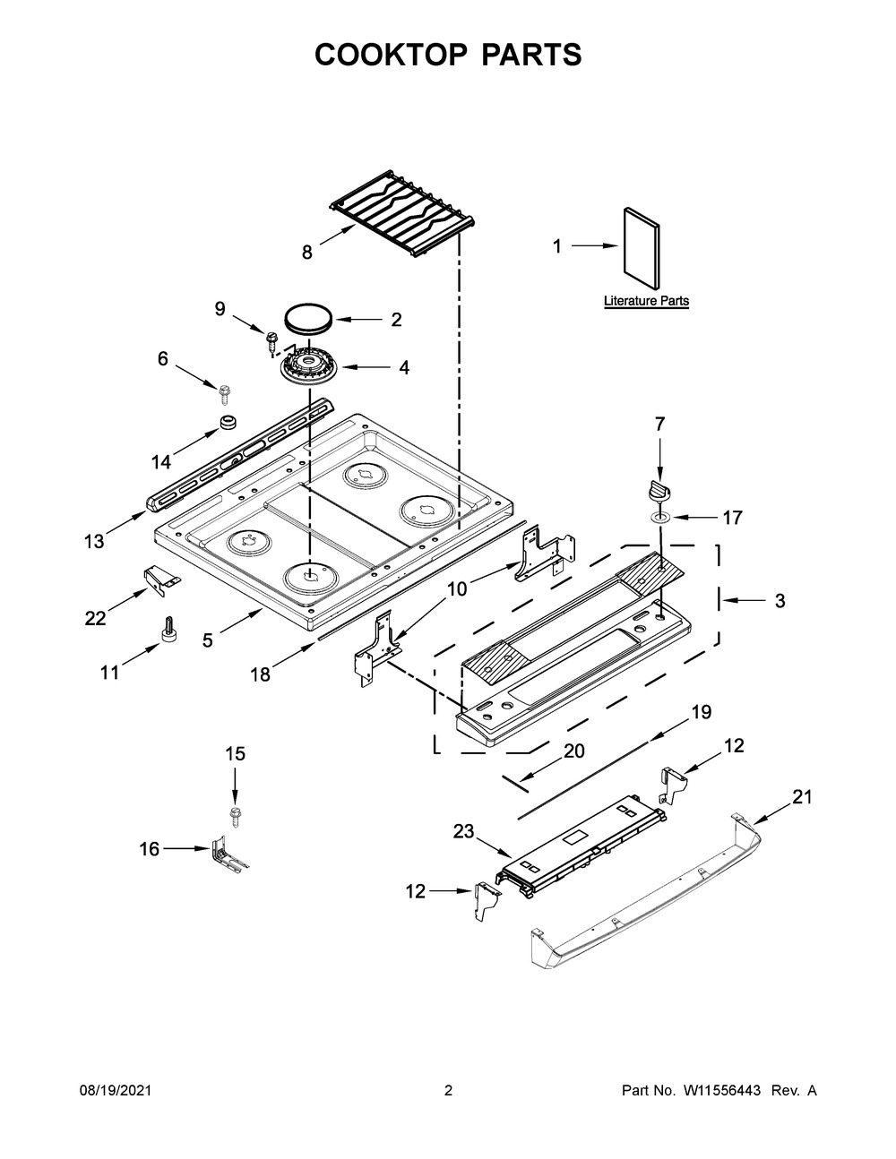Cooktop Parts Diagram and Parts List for WEG515S0LB0  Whirlpool Range