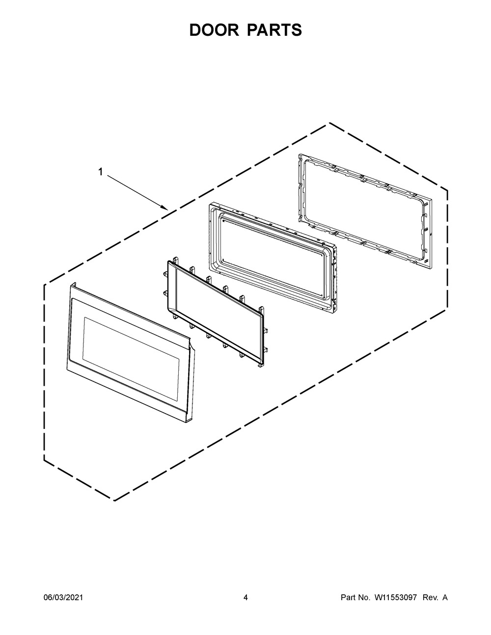 Door Parts Diagram and Parts List for AMV2307PFB7  Whirlpool Microwave Oven Combo