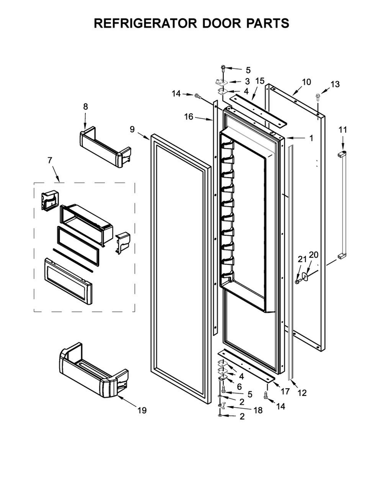 Refrigerator Door Parts Diagram and Parts List for KBSD612ESS01  KitchenAid Refrigerator