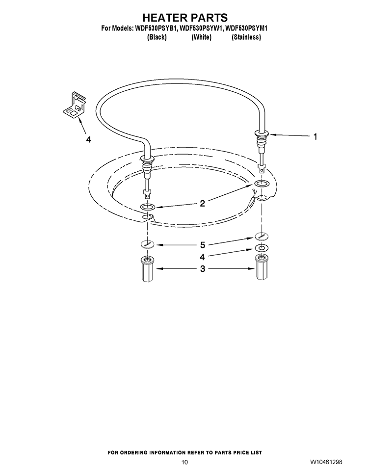HEATER PARTS Diagram and Parts List for WDF530PSYW1  Whirlpool Dishwasher