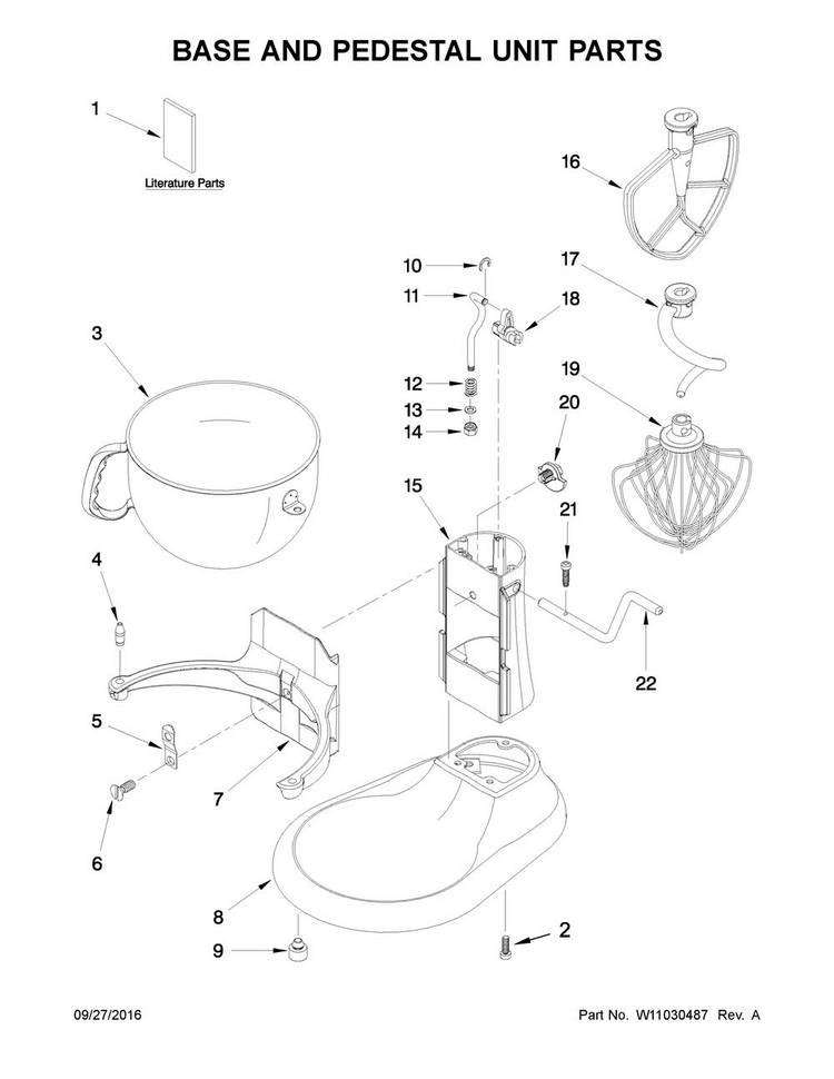 Base And Pedestal Unit Parts Diagram and Parts List for KL26M1XOB5  KitchenAid Mixer