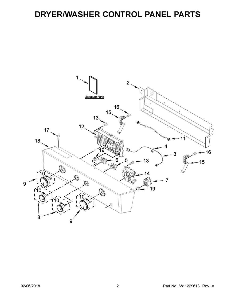 Dryer/washer Control Panel Parts Diagram and Parts List for 7MWGT4027HW0  Whirlpool Dryer