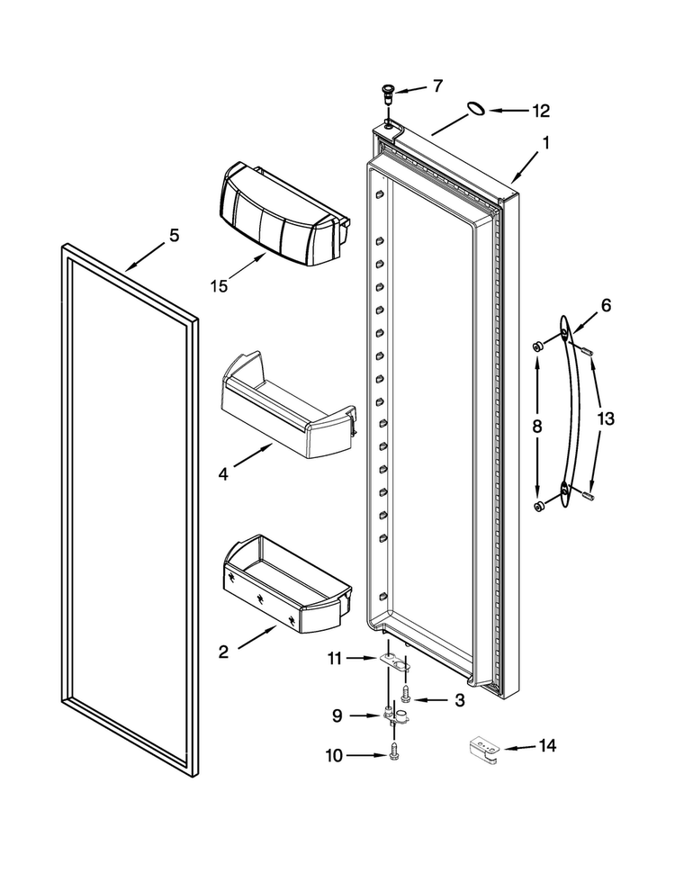 Refrigerator Door Parts Diagram and Parts List for WRS571CIDB00  Whirlpool Refrigerator