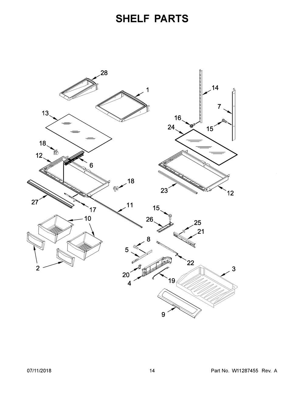Shelf Parts Diagram and Parts List for IX7DDEXGZ002  Whirlpool Refrigerator