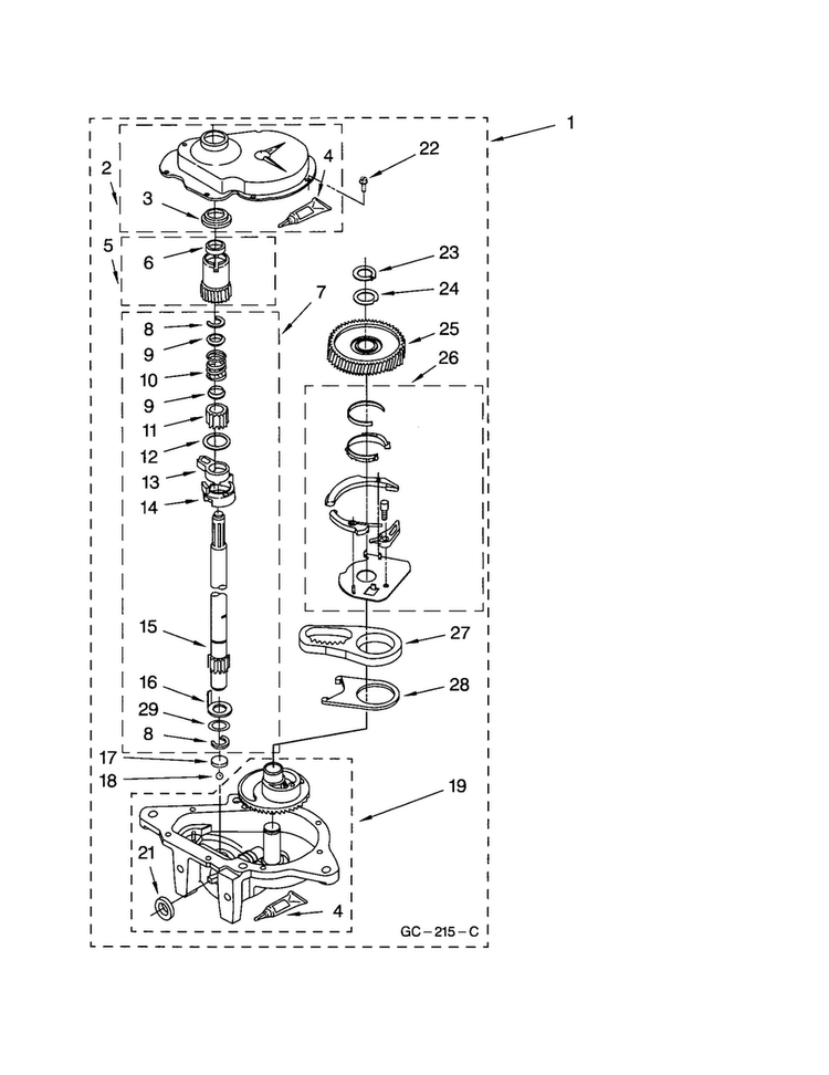 Gearcase Diagram and Parts List for LBR4121JQ2  Whirlpool Washer