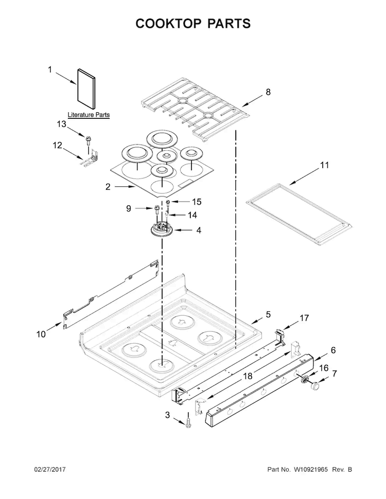 Cooktop Parts Diagram and Parts List for KFGG500EBL2  KitchenAid Range