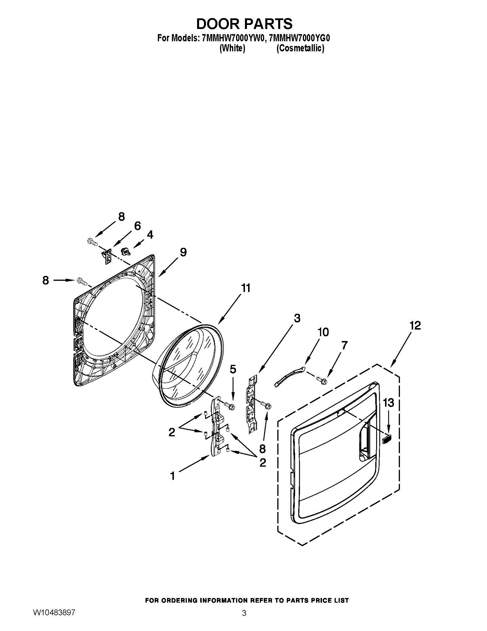 02 - DOOR PARTS Diagram and Parts List for 7MMHW7000YW0  Whirlpool Washer