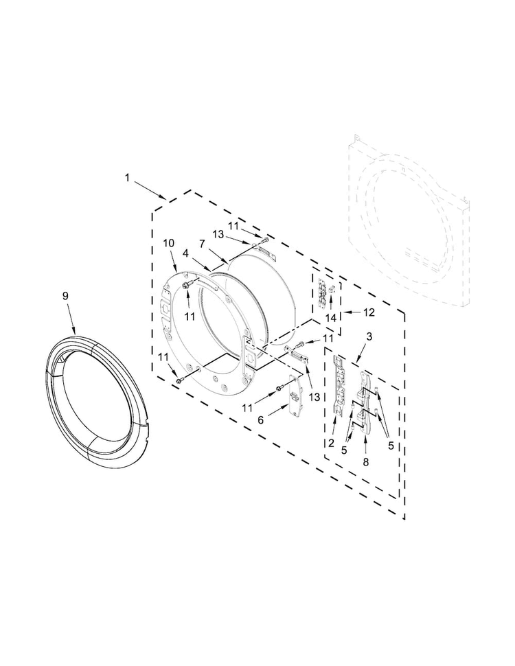 Door Parts Diagram and Parts List for 7MWGD90HEFC0  Whirlpool Dryer