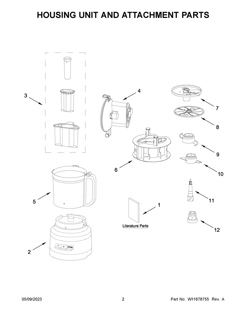 Housing Unit And Attachment Parts Diagram and Parts List for KFP1318OB0  KitchenAid Food Processor