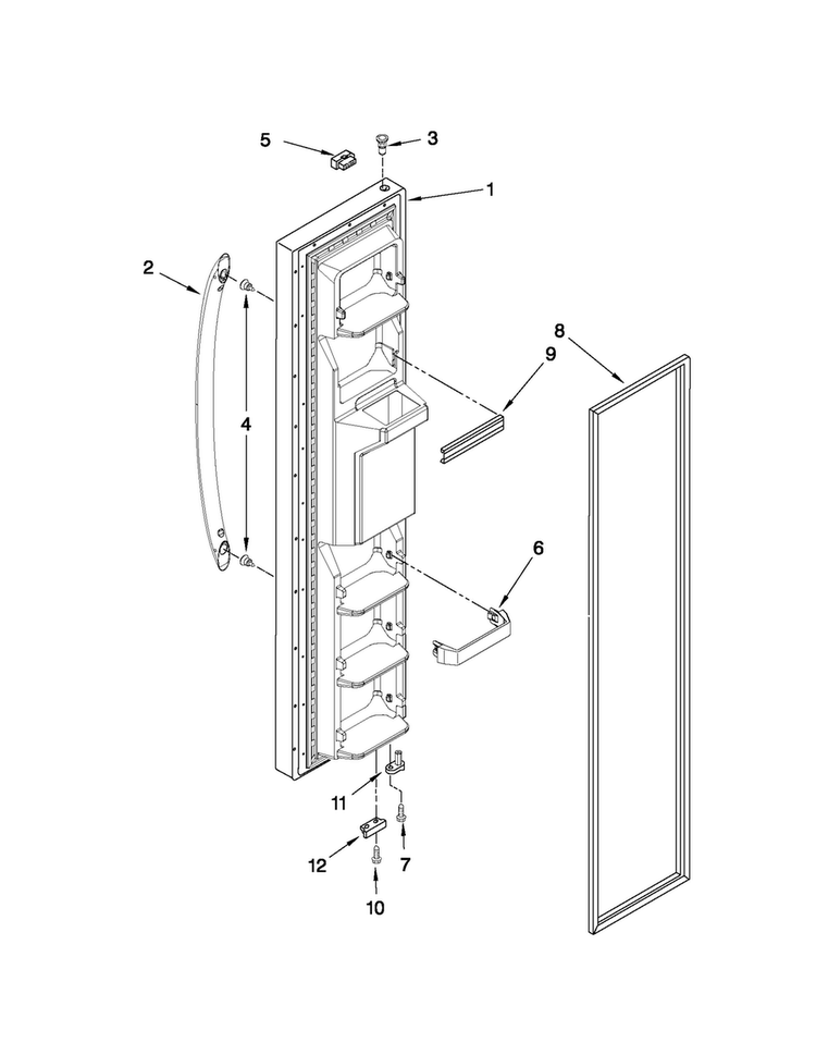Freezer Door Parts Diagram and Parts List for 10650343011  Kenmore Refrigerator