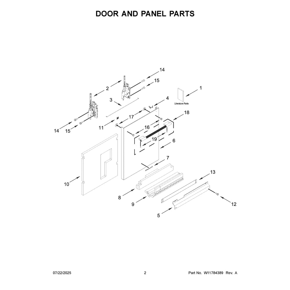 Door And Panel Parts Diagram and Parts List for KDTS724SJP0  KitchenAid Dishwasher