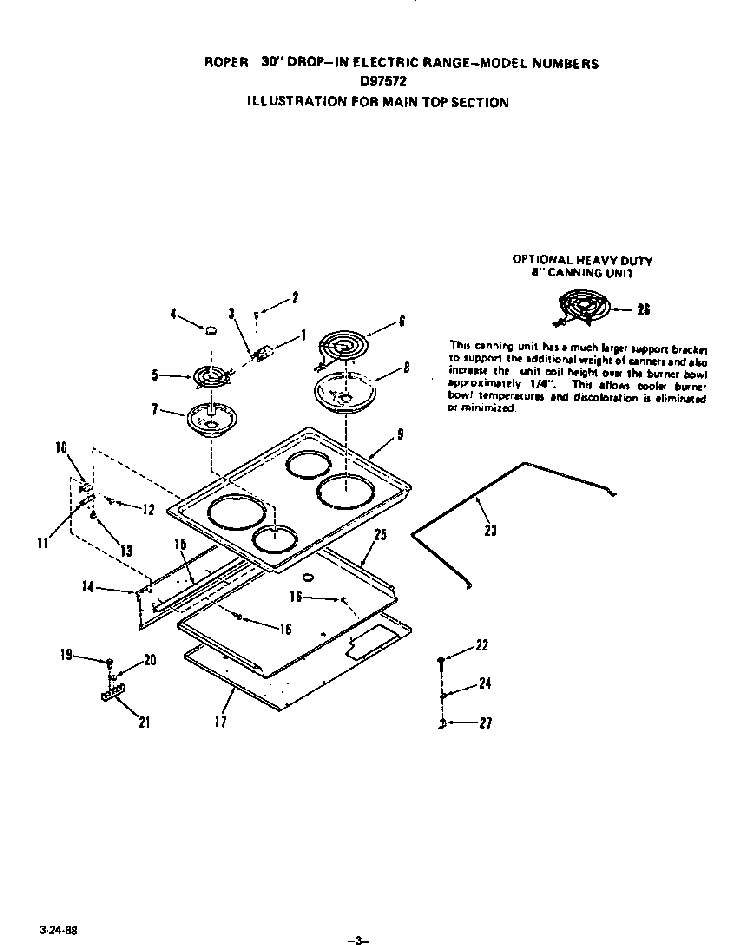 Main Top Diagram and Parts List for D9757*2  Roper Range