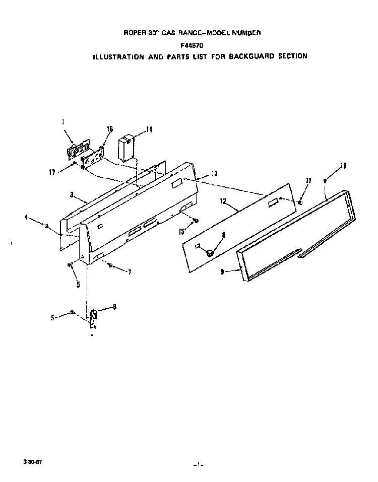 Backguard Diagram and Parts List for F4457*0  Roper Range