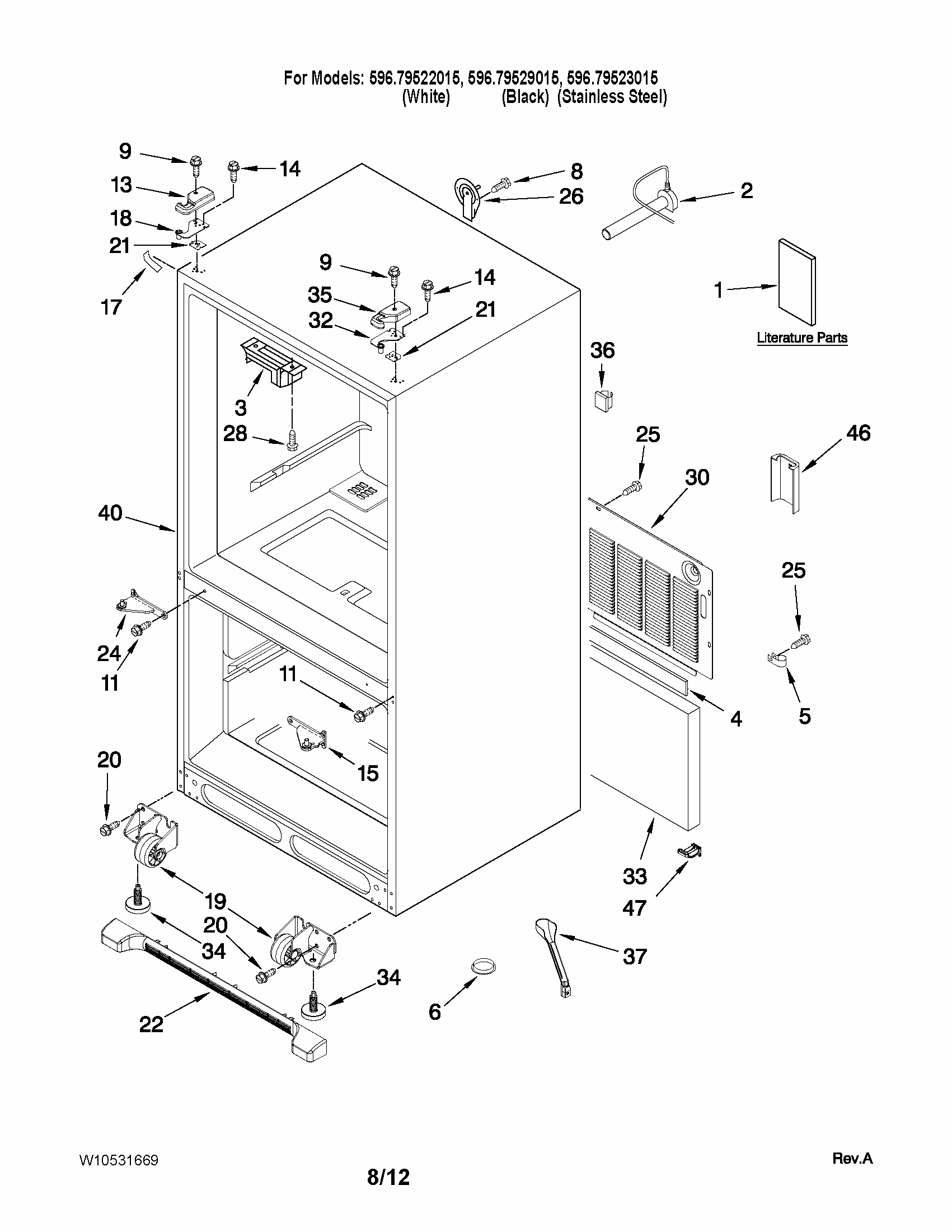 Cabinet Parts Diagram and Parts List for 59679529015  Kenmore Refrigerator