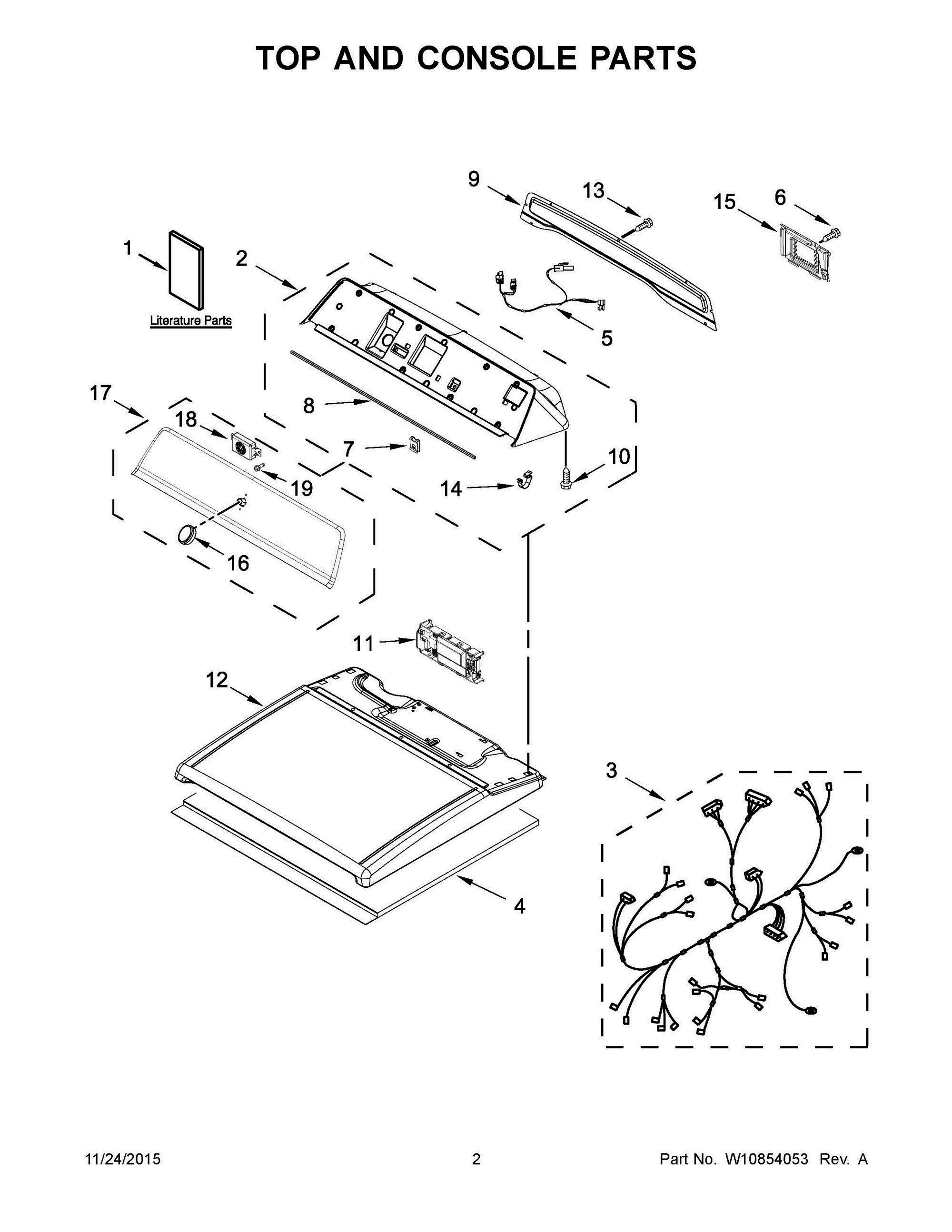 02 - TOP AND CONSOLE PARTS Diagram and Parts List for YMEDB855DC2  Whirlpool Dryer