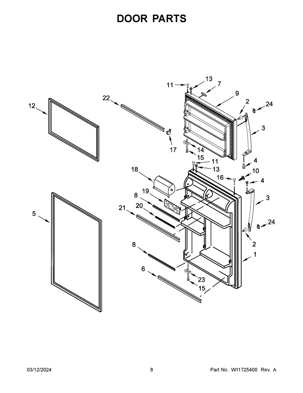 Door Parts Diagram and Parts List for WRT318FZDB11  Whirlpool Refrigerator