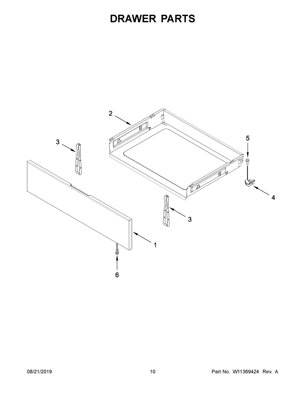 Drawer Parts Diagram and Parts List for WFE505W0JS0  Whirlpool Range