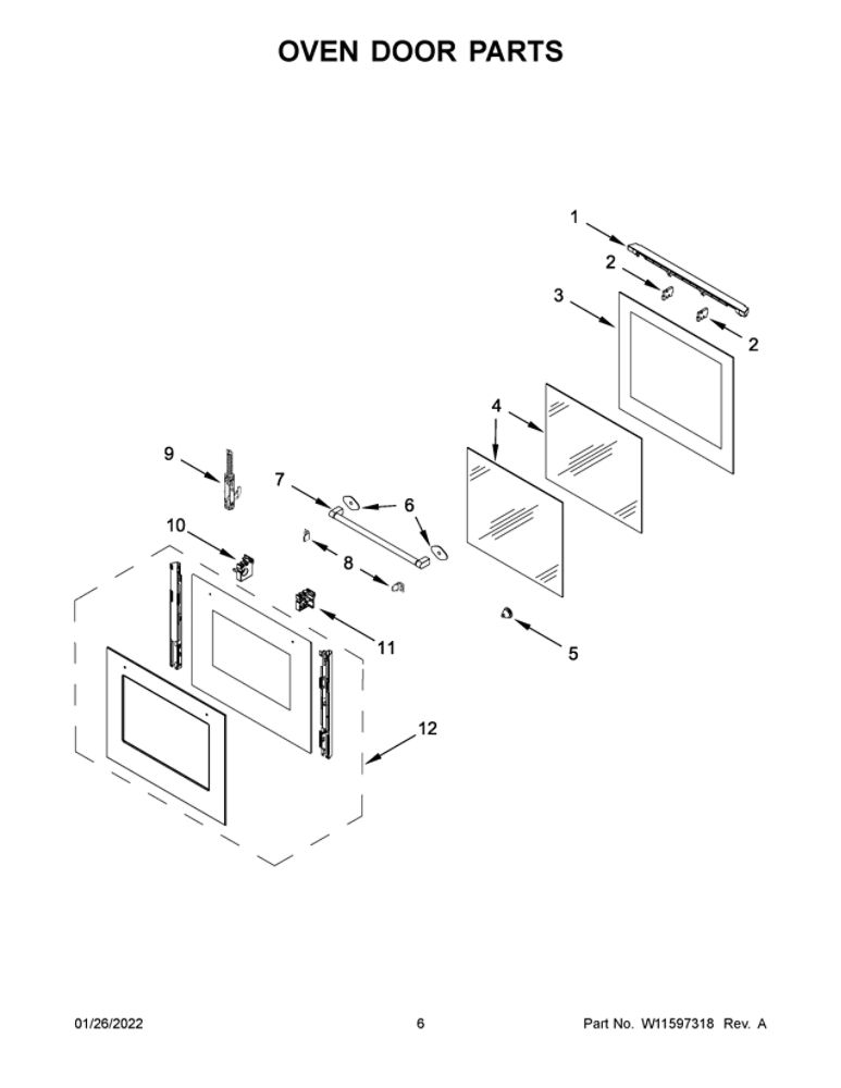 Oven Door Parts Diagram and Parts List for WOD52ES4MW00  Whirlpool Wall Oven