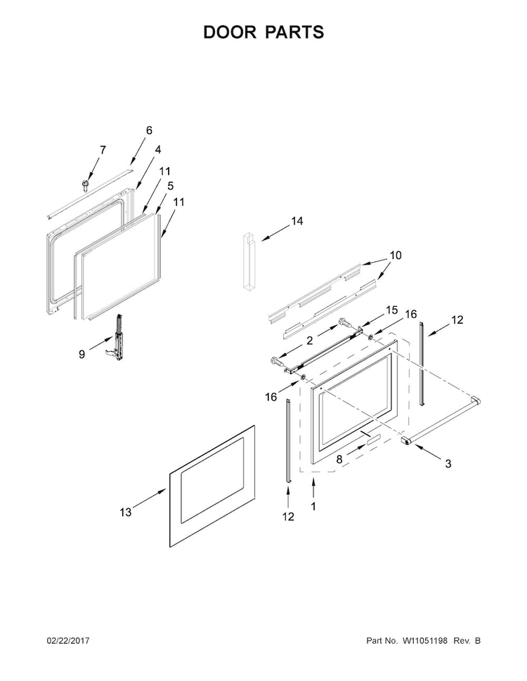 Door Parts Diagram and Parts List for KFGG500EBS2  KitchenAid Range