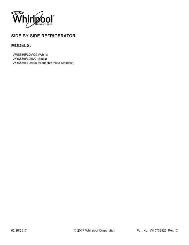 Cover Sheet Diagram and Parts List for WRS586FLDM00  Whirlpool Refrigerator