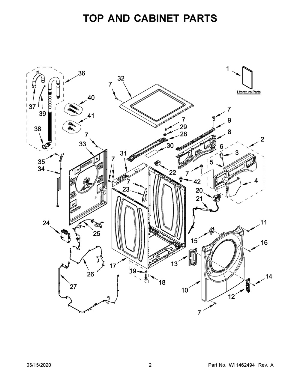 Top And Cabinet Parts Diagram and Parts List for IFW5900HW2  Whirlpool Washer