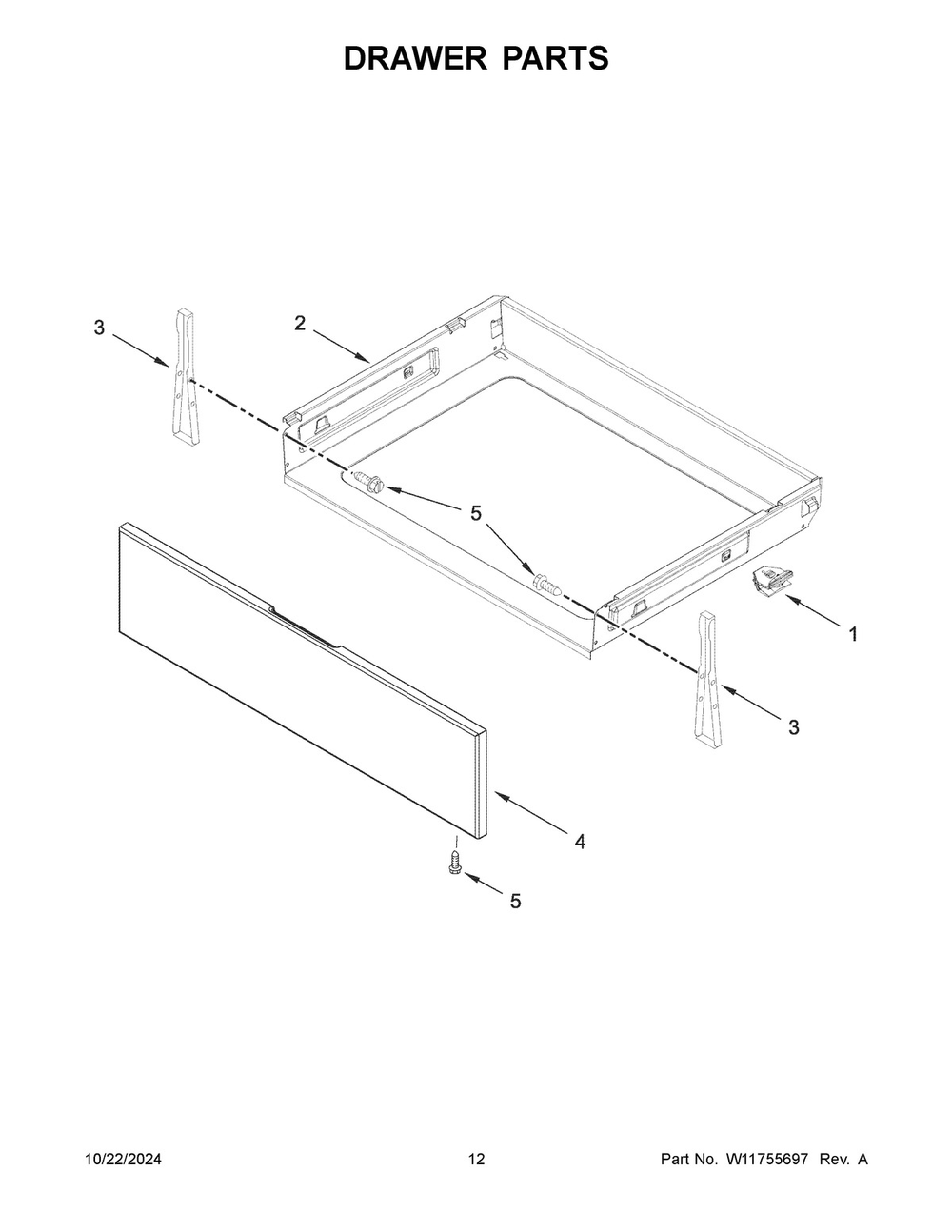 07 - Drawer Parts Diagram and Parts List for WFGS7530RV1  Whirlpool Range