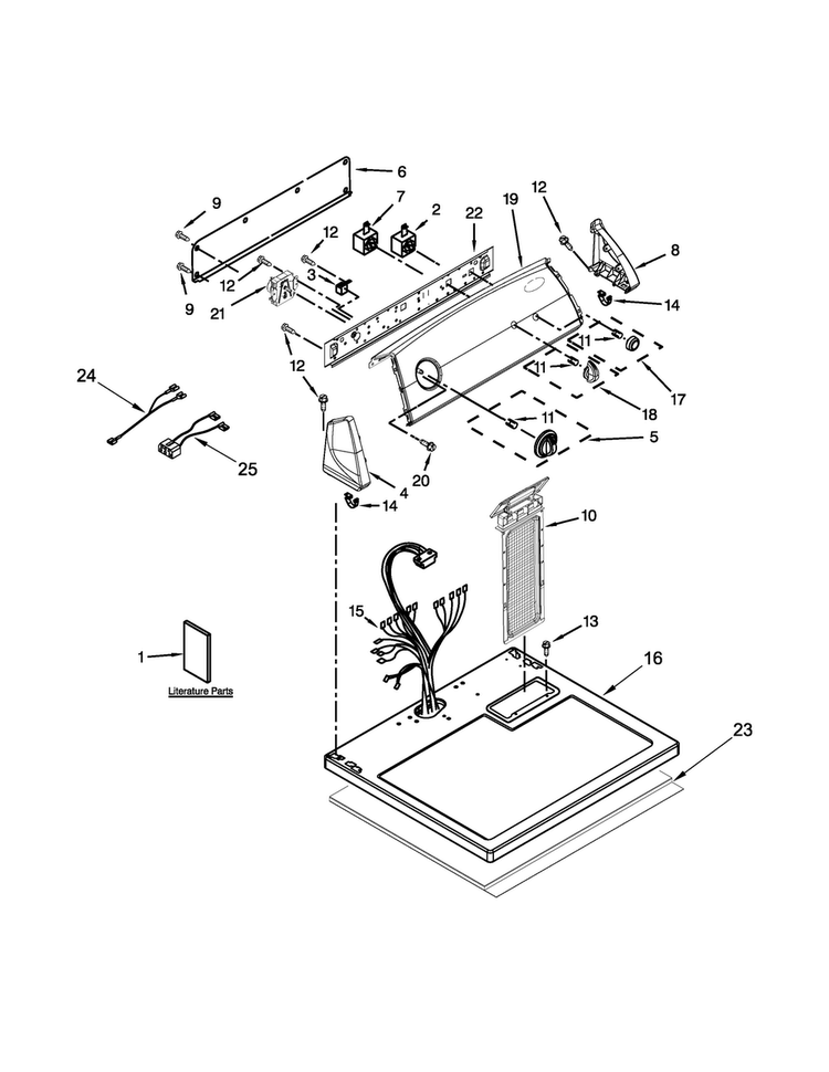 Top And Console Parts Diagram and Parts List for 7MWGD1600BM3  Whirlpool Dryer