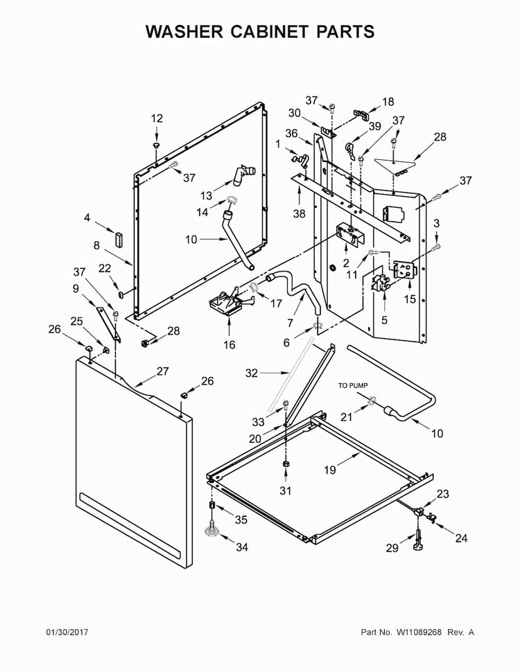Washer Cabinet Parts Diagram and Parts List for WET4027EW1  Whirlpool Washer Dryer Combo