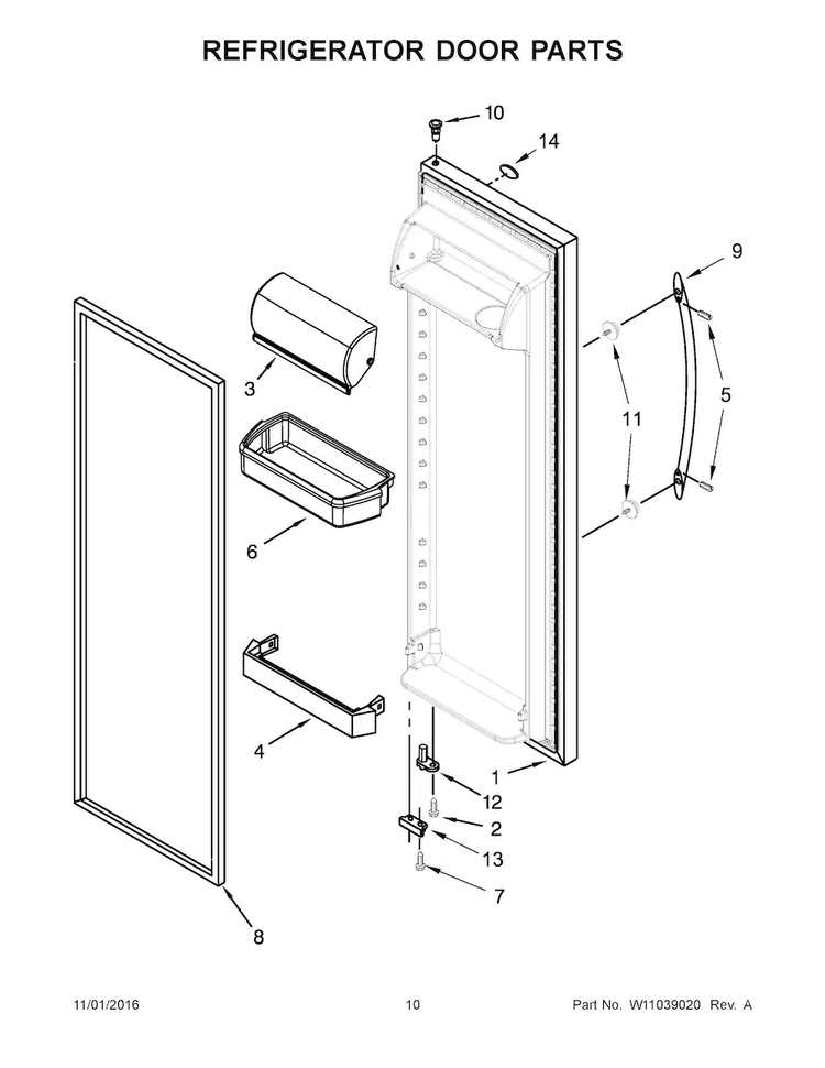 Refrigerator Door Parts Diagram and Parts List for WRS322FNAB00  Whirlpool Refrigerator