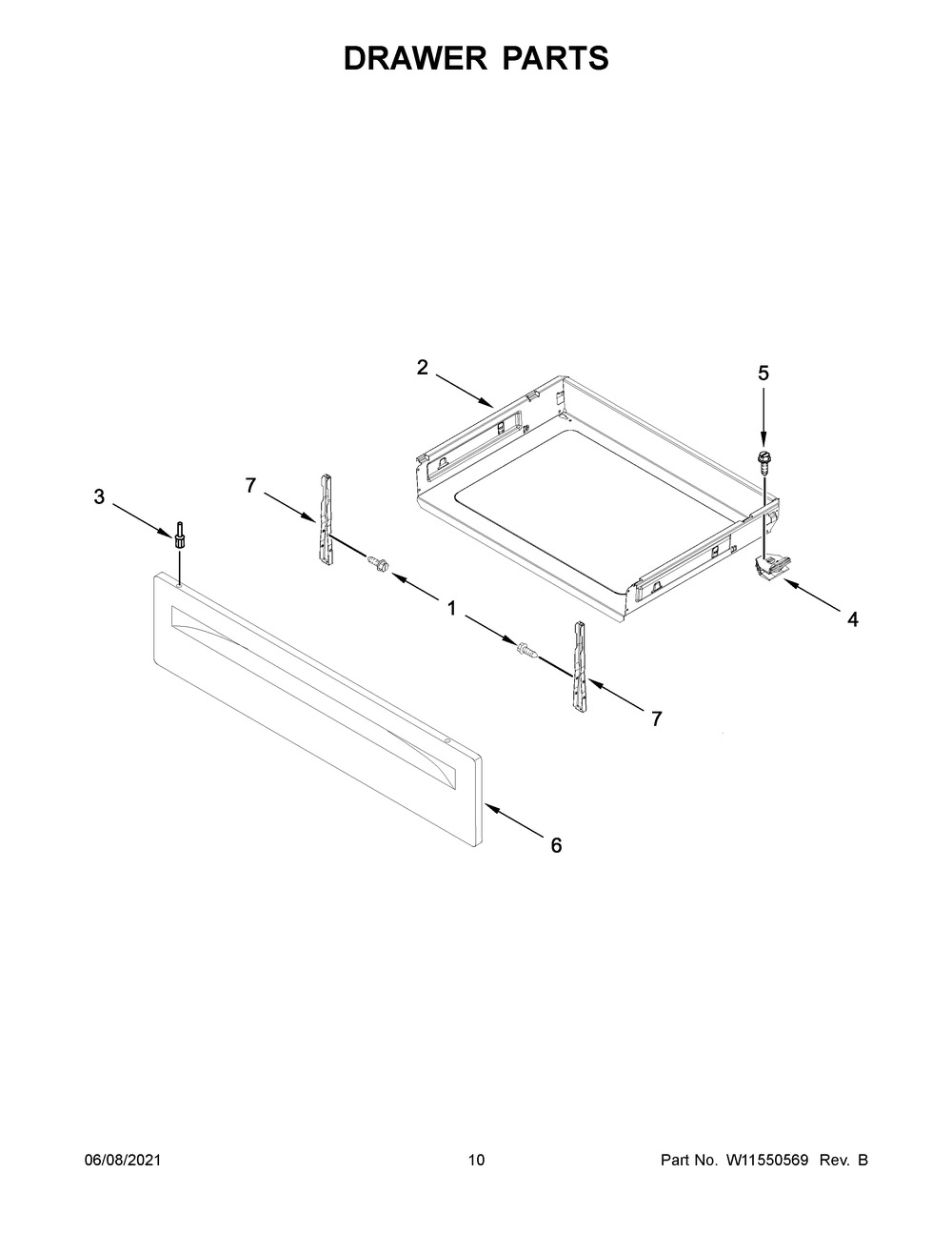 Drawer Parts Diagram and Parts List for WFE505W0HB3  Whirlpool Range