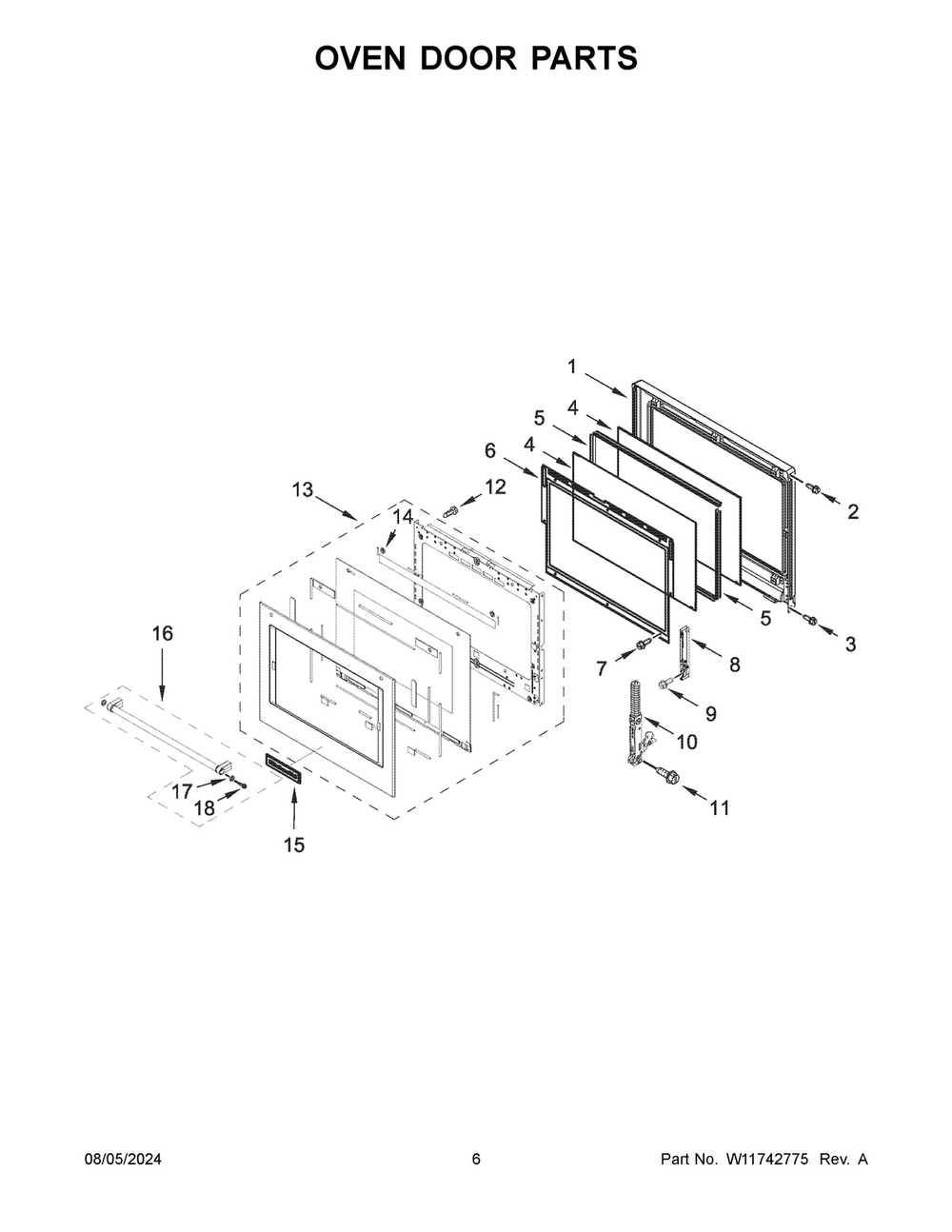 04 - Oven Door Parts Diagram and Parts List for KOEC430RSS00  Whirlpool Microwave Oven Combo
