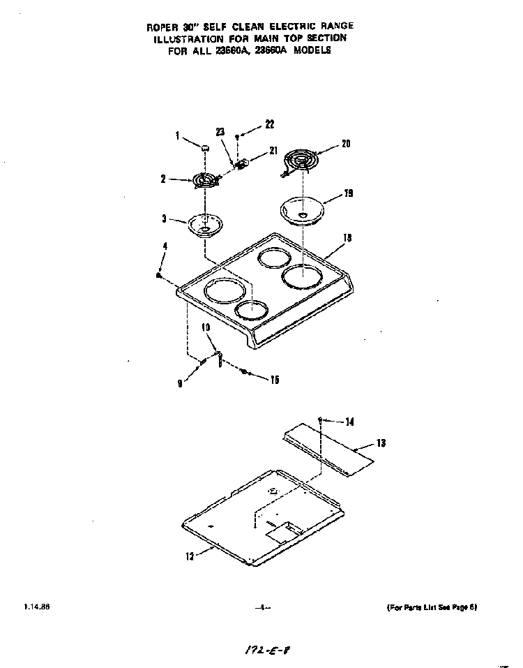Main Top Diagram and Parts List for 2366*0A  Roper Range