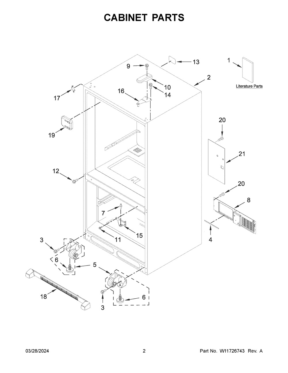 Cabinet Parts Diagram and Parts List for KRBL102ESS05  KitchenAid Refrigerator