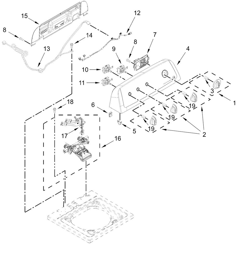 Controls And Water Inlet Parts Diagram and Parts List for MVW4005SW0  Whirlpool Washer