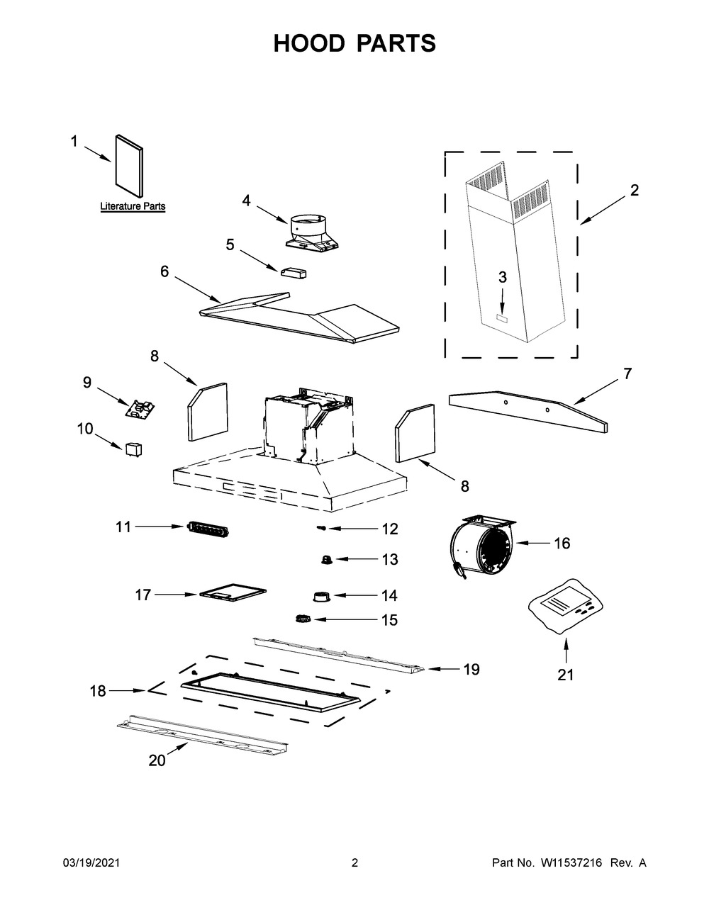 Hood Parts Diagram and Parts List for KVWB600HBS2  Whirlpool Range Hood