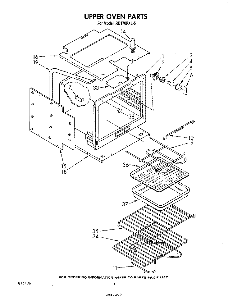 UPPER OVEN Diagram and Parts List for RB170PXL5  Whirlpool Wall Oven