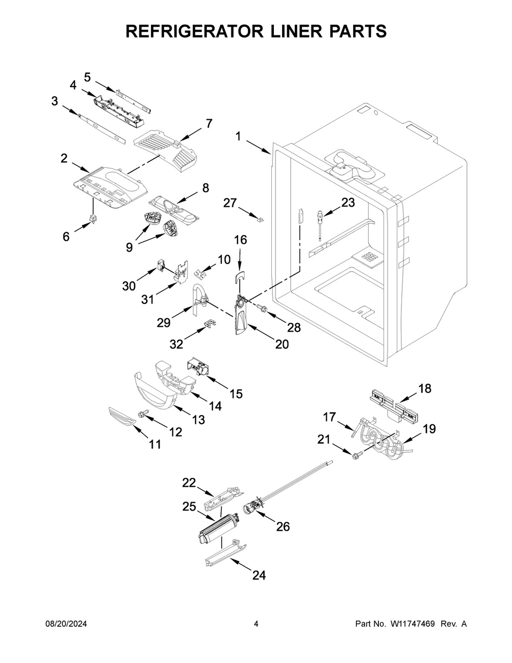 03 - Refrigerator Liner Parts Diagram and Parts List for WRFC2036RW00  Whirlpool Refrigerator