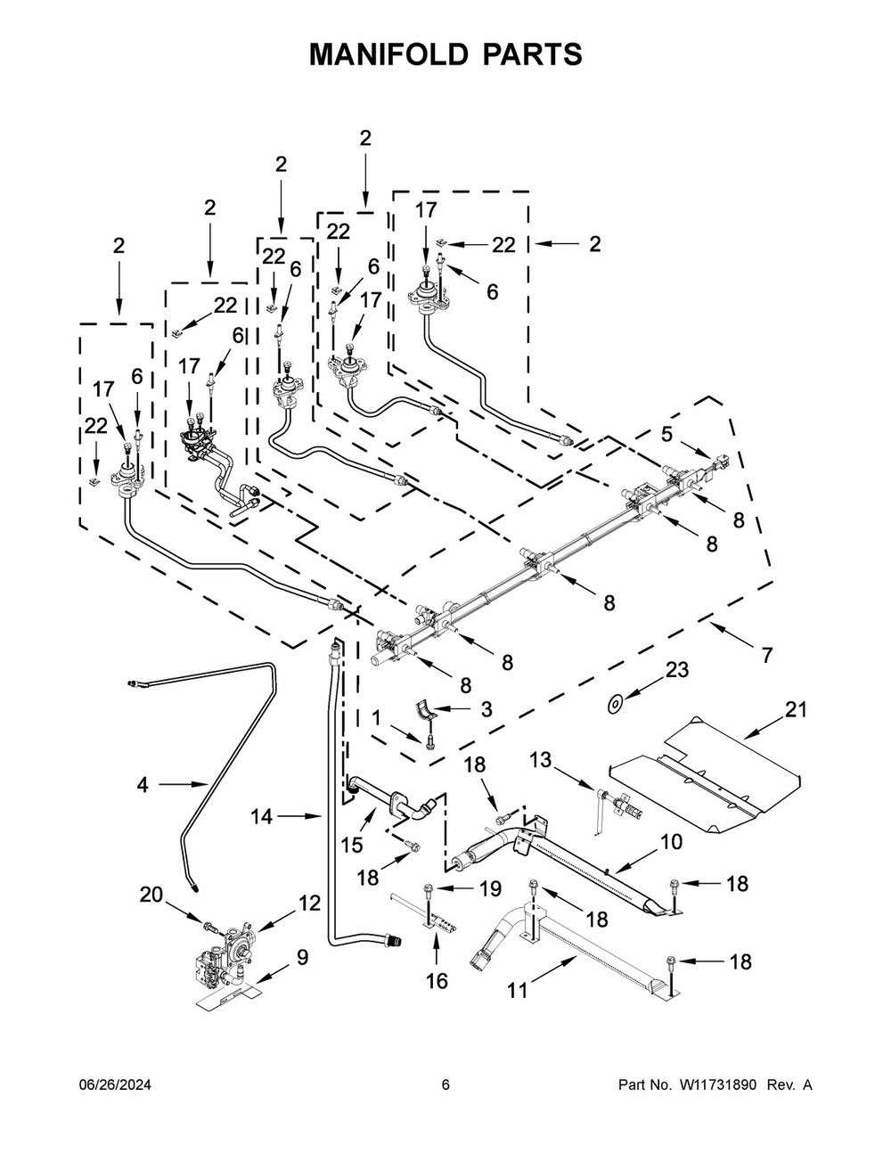 04 - Manifold Parts Diagram and Parts List for JGS1450ML1  Whirlpool Range